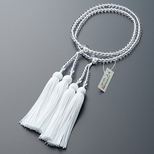 仏壇屋 滝田商店 数珠 八宗用(八宗兼用) 本式数珠 【女性用】本水晶 8寸 正絹頭付房◆京念珠・すべての宗派で使える本式数珠【滝田商店発行 京念珠製造師製作証明書付】