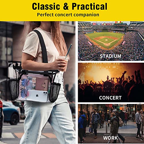 Vorspack Clear Tote Bag - Large Clear Bag Stadium Approved 12X12X6 Clear Tote For Concerts Sporting Events Clear Lunch Bag For Work With 2 Water Pockets Clear Beach Bag For Women - Black #TOP6