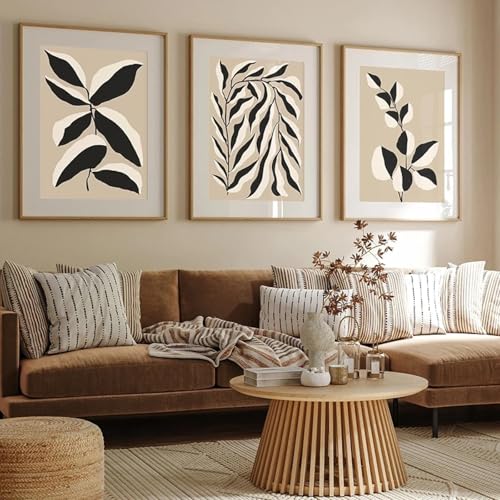 Peinture sur toile de feuille noire pour habiller un grand mur de salon vide