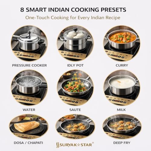 Image of ANSHIKA WORLD 2000W Induction Cooktop for Home | Crystal Glass Top | 8 Indian Cooking Modes | Auto Shut-Off & Overheat Protection | LED Display | Push Button Control | Energy Saving Electric Stove