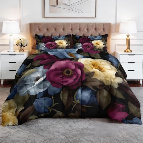 Genérico Edredon Romance Flores Rosas Peonías Estampado Bedding Edredón Nórdico 180 x 220 cm Funda Nórdica De Fibra 400Gr/M², Transpirable Colcha De Microfibra para Todas Estaciones, Marrón Café
