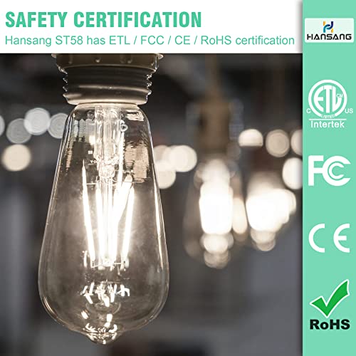 Hansang Dimmable Edison Light Bulbs E26 Led Bulb 60 Watt Equivalent, 4000K Natural Daylight Vintage Light Bulbs E26 Standard Base, Antique St58 6W Led Filament Bulb,Cri 85+, Clear Glass, 700Lm, 6 Pack #TOP1