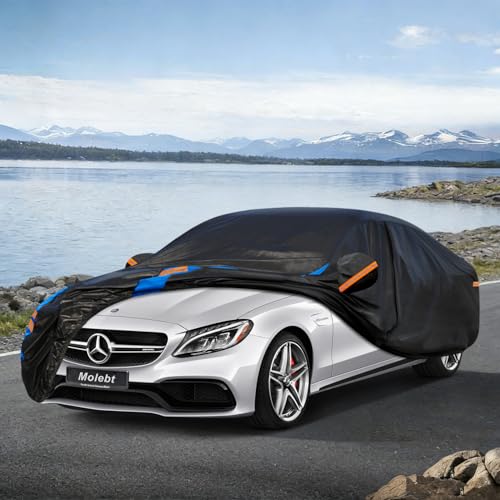 Image of Custom Fit Car Cover for Mercedes-Benz C Class C300 C350 C400 C450 C63 AMG, Upgraded Waterproof All Weather Outdoor Auto Cover with Driver Door Zipper & Mirror Pockets, UV /Snow /Dust Protection