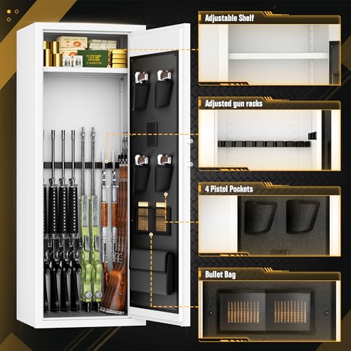 Image of Bonusall 12-15 White Gun Safe for Rifles,Fireproof Gun Safe for Rifles and Pistols,Rifle Safes for Home with Digital Keypad,Adjustable Shelves & Handgun Pockets-White