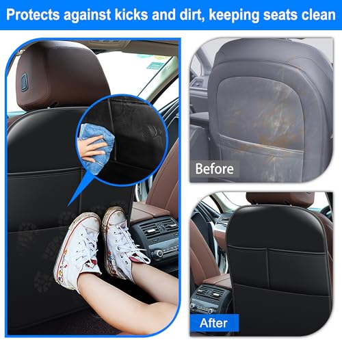 Image of Car Kick Mats Back Seat Protector for Toyota Camry with 2 Pocket Storage Organizer - Faux Leather Back Seat Covers for Kids Feet Waterproof Dirt Automotive Accessories (1 Pair,Black)
