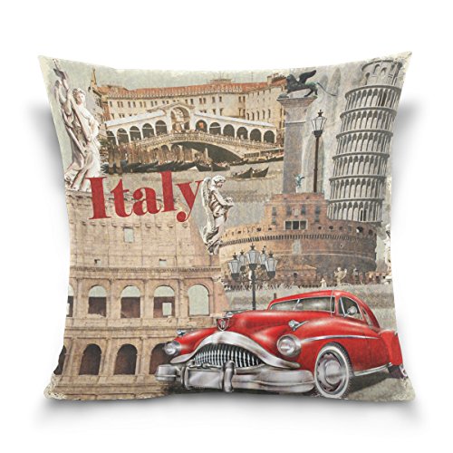 Use7 Housse de coussin décorative carrée Taie d'oreiller Italie Tour de Pise Paysage urbain Vintage Canapé Lit Taie d'oreiller Taie d'oreiller double face, Tissu, multicolore, 40 x 40cm/16 x 16 Inches Cover