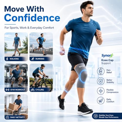 Image of Knee Cap Support Free Size Grey - Elastic Compression Knee Sleeve Knitted Knee Brace Flexible Knee Support for Men & Women