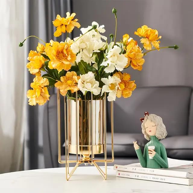 MAXXINN Metal Geometric Designer Gold Pillar Flower Vase with Removable Glass Modern Design for Pot, Gift, Home Decor, Bedroom, Office Corner, Christmas Décor Item (Gold) (B0D9MXSJLV) Amazon Price History, Amazon Price Tracker