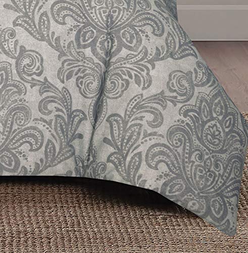 PRIME LINENS Grey Double Quilt Cover Set Polyester Cotton 4 Pcs Duvet Cover Set with Pillow Cases and Extra Fitted Sheet Machine Washable - Image 4