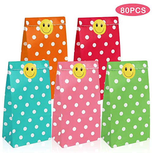 Gaoyong 80 pièces Sac Cadeau en Papier,Sachet Kraft,Sac en Papier,Sac Cadeau,Sac Cadeau Noel avec 80 Étiquettes Autocollantes, 5 Couleurs