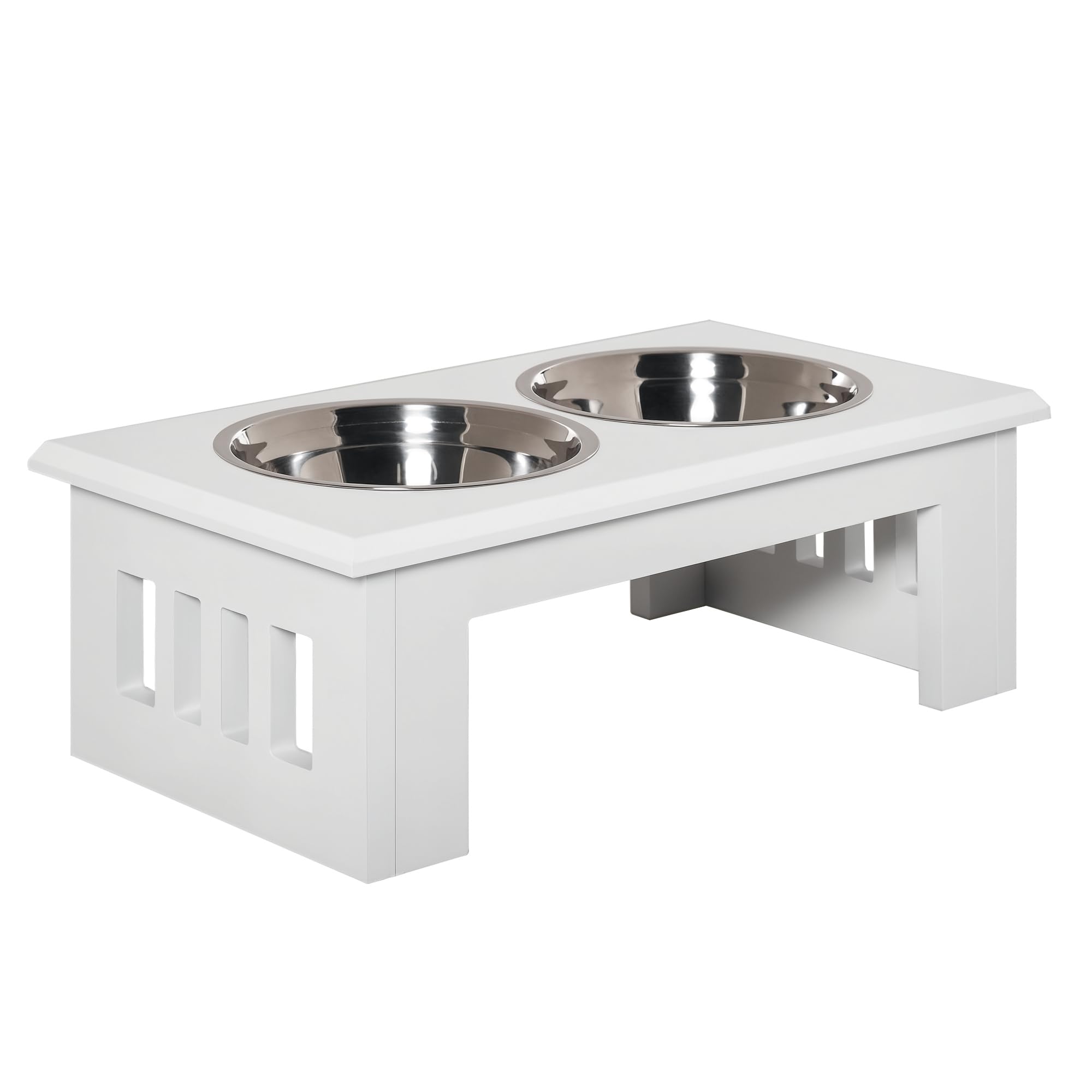 Pawhut White Raised Dog Bowls Pet Feeder Raised Elevated Stainless Steel Food In | Size: Medium