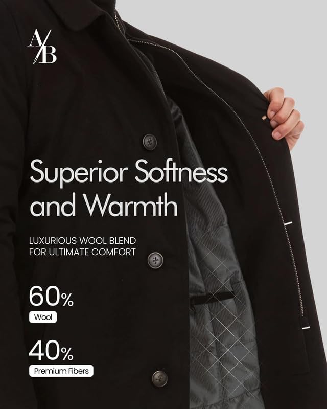 Adam Baker Men's Wool Coat | Classic Fit, Single-Breasted Overcoat | Big and Tall Winter Coats for Men | Wool Blend Jacket - Image 5