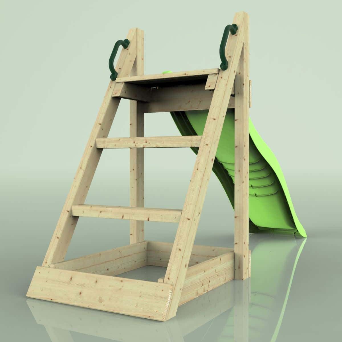 REBO freistehender Rutschturm mit 175 cm Wellenrutsche aus Holz Spielturm