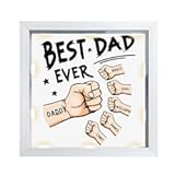 Personalized Dad Light Shadow Box with Kids, Best Dad Ever with Fist Bump Kids, Custom Dad Wooden Frame Box, Dad Frame Sign, Gift for Dad, Papa, Grandpa, Him, Husband, Birthday, Christmas