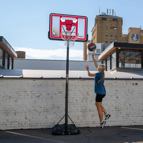 Image of Lifetime NBA Chicago Bulls Portable Basketball Hoop, Adjustable Height 7.5-10 Ft, 44 Inch Shatterproof Fusion Backboard, Base with Wheels