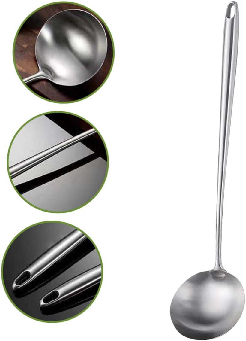 Stainless Steel Ladle with Long Handle for Stir-fry and Soup Cooking, Rustproof and Convenient to Store Kitchen Utensil, for Personal Use at Home