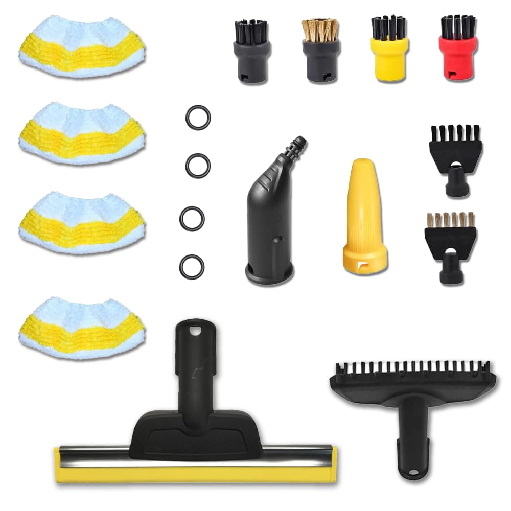 Lot de 18 d’Accessoires pour Nettoyeur Vapeur Kärcher SC1 SC2 SC3 SC4 SC5 EasyFix, Serpillières Microfibre, Brosses Nylon/Laiton, Buse Jet, Rallonge, Suceur, Joints de Rechange