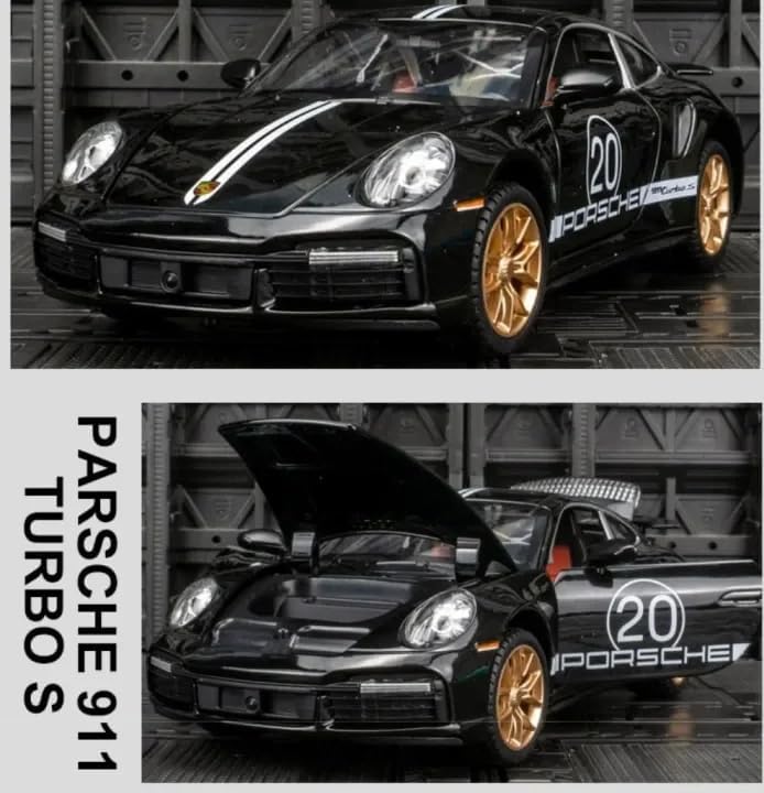 Image of Invite Enterprise Compatible for 1:32 Porsche Carrera 911 Toy Car Model, Diecast Collectible Pull Back Model Car with Sound and Light, Toy Gift Vehicles for Adults Kids Boys Girls【Black】