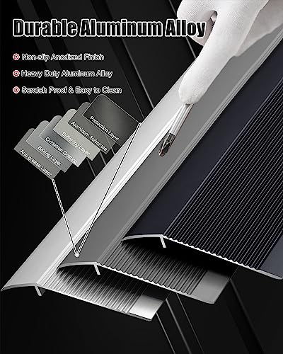 Hrokz 4 Inch Floor Transition Strip Threshold Ramp Aluminum, 36'' Thresholds Reducer For Doorways Wheelchair Tile Wood Floors, Extra Wide Metal Grey Entry Door Edge Trim Flute #TOP2