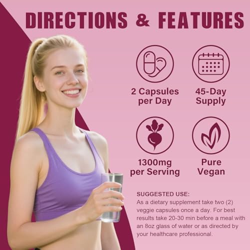 Beet Root Capsules 2 Bottles| 1300mg Pure Beetroot Powder Capsules – Supports Blood Pressure, Natural Energy & Endurance - 180 Capsules, 90 Days Supply - 4