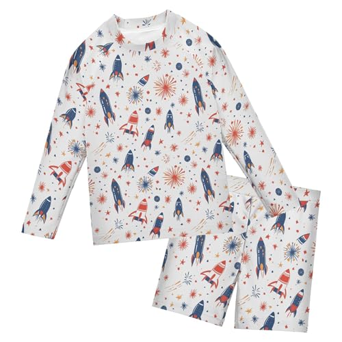 July 4th Independence Day Rocket Baby Boys' Toddler Long Sleeved Rashguard Swim Bathing Suit Set B0404581