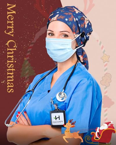 Image of Satin Lined Scrub Cap for Women Extra Large Long Hair Surgical Nurse Cap 4 Buttons