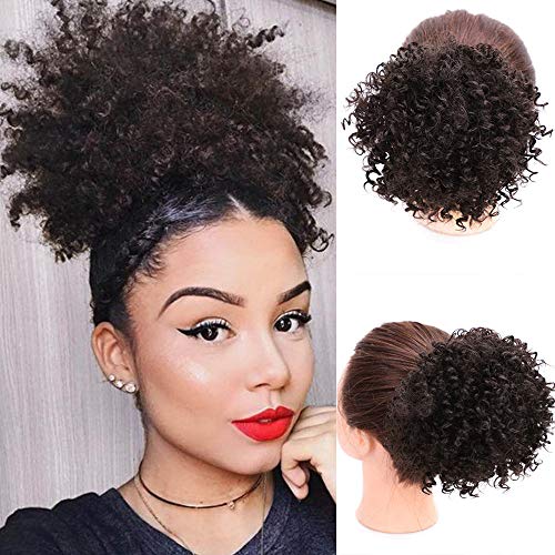 AISI QUEENS Curly Drawstring Ponytail Afro Ponytails Clip in Hair Extensions Brown Kinky Curly Ponytail Extension for Women Ponytail HairPieces