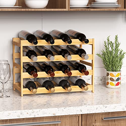Ruichang Wine Rack Sturdy Wine Countertop - Bamboo Wine Bottle Holder Wine Storage Racks Counter Wine Stand Inserts for Cabinet Free Standing Floor Table Wine Organizer (4-Tier, 16 Bottle Capacity) - Image 4