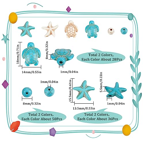 SUNNYCLUE 6 Strands 180 to 200Pcs Turtle Beads Turtles Charms Starfish White Blue Beads Bulk Synthetic Turquoise 8mm Round Bead Summer Ocean Sea Animal Bead for Jewellery Making Beading Kit DIY Craft - Image 2