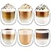 Glastal 6*250ml Tazza Caffè Doppio Vetro Borosilicato,Bicchieri da Caffè a Doppia Parete Trasparente,Tazzine Vetro Doppio per Tè, Caffè, Latte, Cappuccino, Espresso, Succo