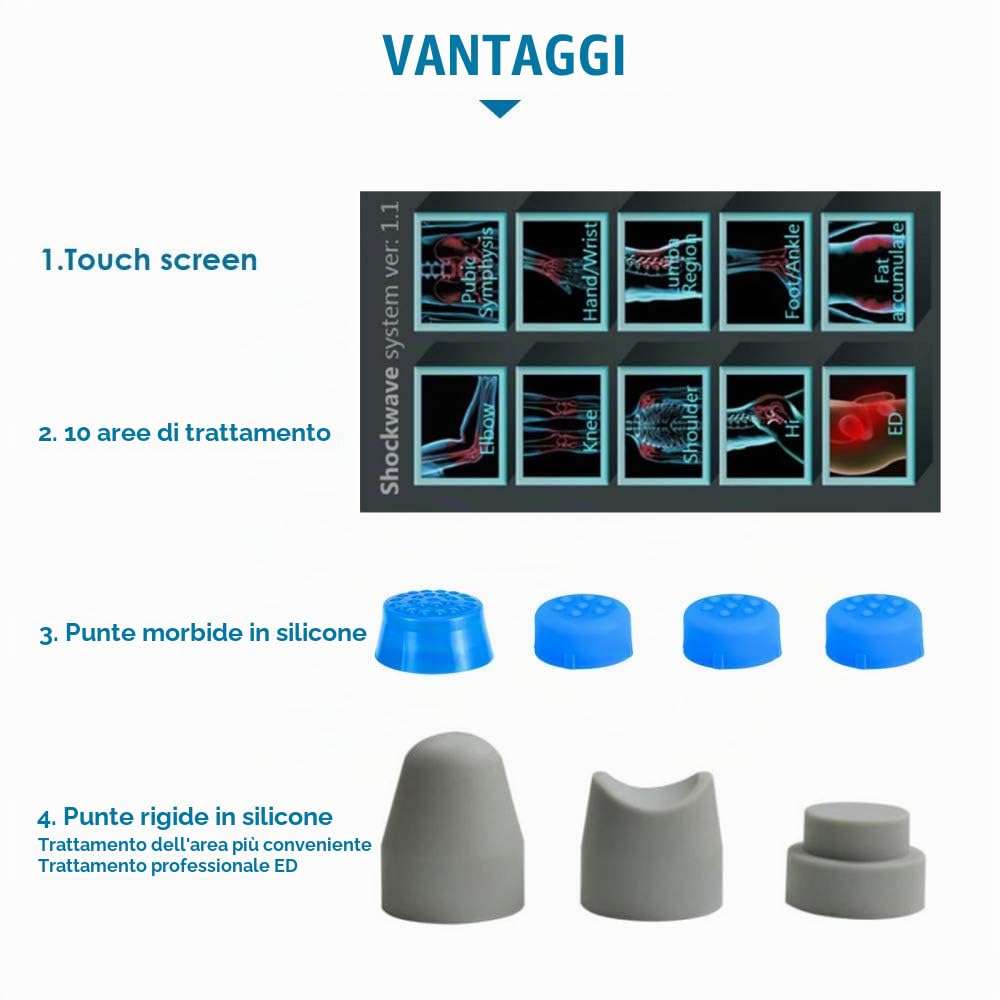 Macchina di terapia di Shockwave con 7 teste massaggiatore profondo portatile del muscolo per il massaggio del dolore/sollievo/modellatura del corpo/trattamento ED