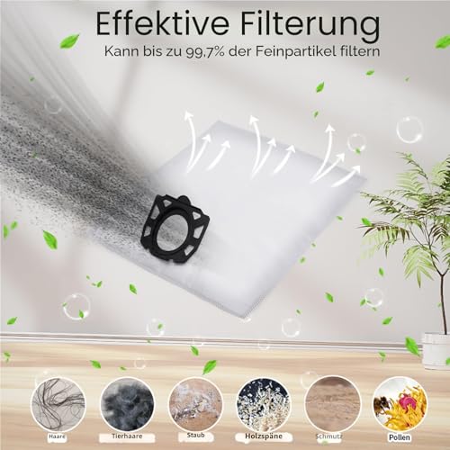 10 Kärcher Staubsaugerbeutel und 2 Filter Ersatz für Kärcher WD4 WD5 WD6 WD5P WD6P MV4 MV5 MV6, Filterset KFI 4410 Filter (2.863-005.0) und KFI 487 Beutel (2.863-006.0)