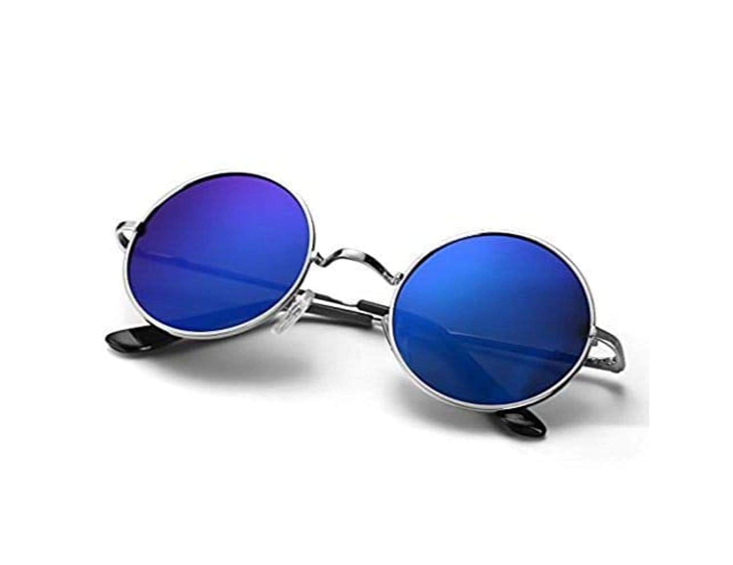 arzonai Unisex Round Sunglasses, Silver Frame, Blue Mirror Lens (Medium) Pack of 1-picture-54