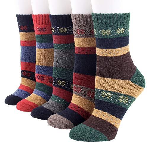 Image of IIG 5 Pairs Women's Vintage Style Thick Wool Warm Winter Crew Socks