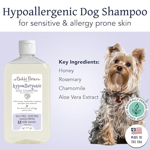 Image of Bobbi Panter Hypoallergenic Dog Shampoo Honey, Aloe Vera, Chamomile & Rosemary - Dye & Fragrance Free Natural Formula for Sensitive & Allergy Skin, Tear-Free, 30:1 Concentrate, 14 oz (Case of 12)