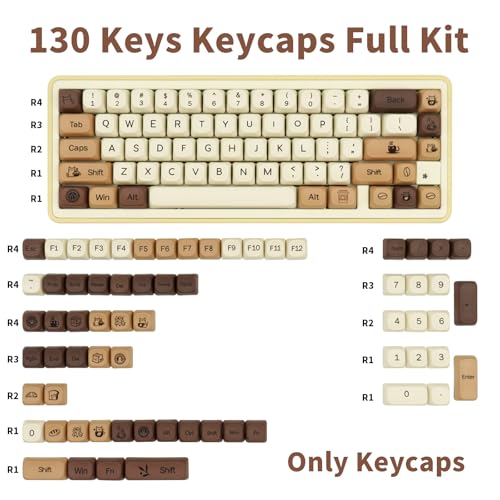 Image of Cute Keycaps Coffee Cat Brown PBT 130 Keys Key Cap for Cherry MX