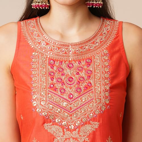 Image of Globus Women Kurta Set (GS568602 Orange S)