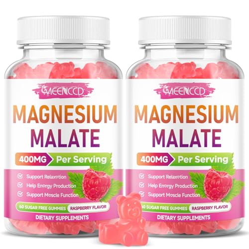 2 Pack Magnesium Malate Gummies, Magnesium 400 mg, High Absorption Magnesium Mineral Supplements for...