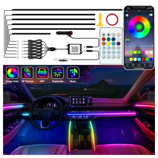 Jushope Interior Car LED Strip Lights, Acrylic LED Lights for Car with Dynamic Dreamcolor Chasing, Ambient Lighting Kits Music Sync Wireless APP and RF Remote Control (6 in 1)
