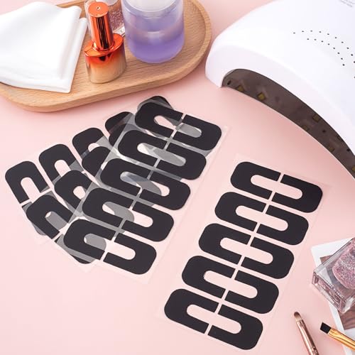 VARMDUKKE 40pcs Nail Polish Protector for Fingers, U Shape Latex Nail Polish Barrier, Peel Off Skin Cuticle Protector, Black Nail Guard Tape for Nail Stickers, Painting, Manicure (4 Sheets)