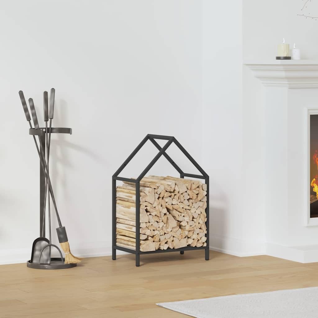Estantería para leña negra de acero laminado en frío, 40 x 25 x 60 cm, con gran almacenamiento para interior y exterior, para guardar y secar leñas