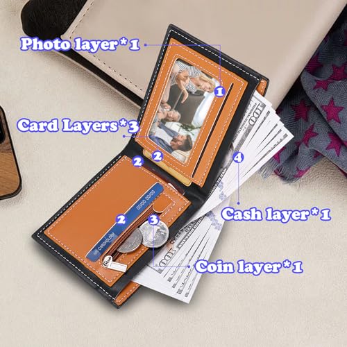 Wallet for Men, PU Leather Mens Wallet with 3 Card Slots, 1 ID Window, 1 Zipper Pocket, Men's Wallets 2 Cash Compartment, Gifts for Men, 4.7 * 3.9 * 0.6inches (Black)3