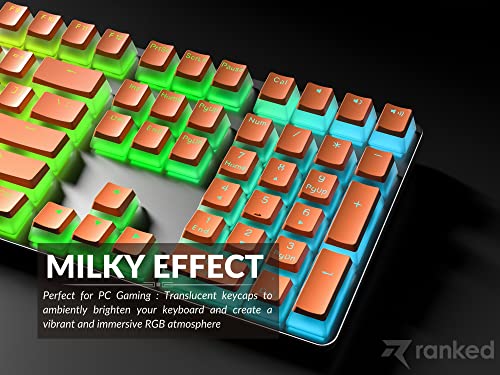 Image of Ranked Pudding PBT Keycaps | 112 Double Shot Translucent Design ANSI USA and ISO | OEM Profile for RGB Mechanical Gaming Keyboard (Orange)