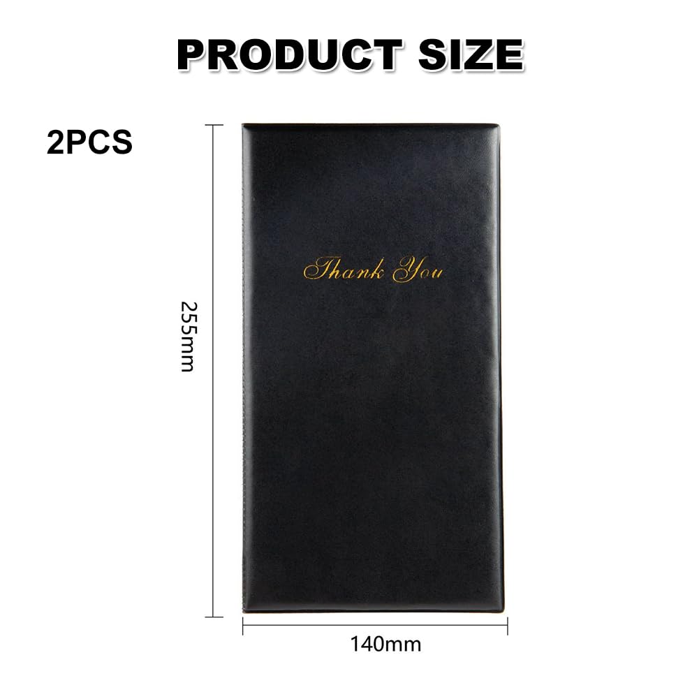 Portaconto in Pelle, Porta Menù Basic, Menù del Ristorante, Porta Assegni Ristorante, Adatto per Bistrot, Gourmet, Bar, Ristoranti, Caffetterie, Hotel, 255 x 140 mm, 2 Pezzi, Portatile-Nero