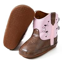 Jastore Leather Western Boots Cowboy Bootie Soft Sole Non-Slip Crib Shoes for Baby Infant Toddler (Pink, US Footwear Size System, Infant, Women, Age Range, Narrow, 12 Months, 18 Months)