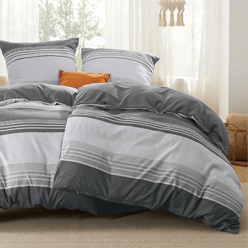 BEDSURE Bettwäsche 135x200 4teilig - Grau Gestreift, 2x80x80 Kissen – Ansicht 2