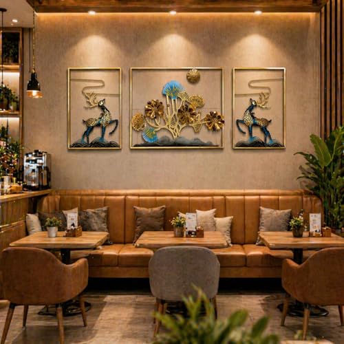 Image of Framing Hub Metal Multicolor Big Deer Leaf Wall Decor Vertical Frame | Artistic Wall Hanging for Living Room Office (Size 22x42 Inch)