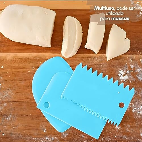 Conjunto Kit de 3 Espátula Raspadora Decorativa de Bolo Pães Massas Espatula Para Alisar Chantilly W