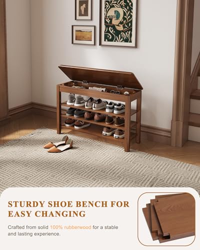 IUNVR-Shoe-Rack-Bench-Seat-Rubberwood-3-Tier-Wooden-Storage-Bench-550lbs-Compact-Mid-Century-Modern-Design-for-Entryway-Hallway-Closet-Front-Door-Entrance-Foyer