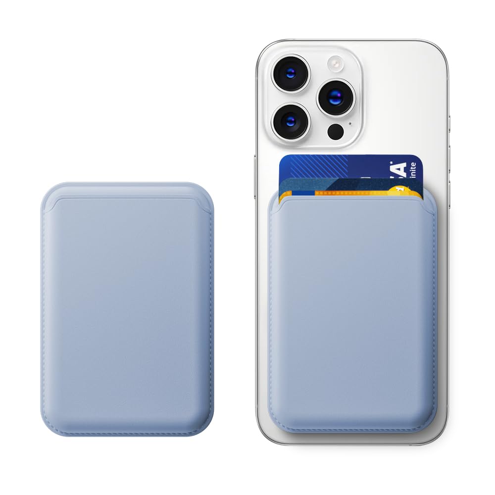 KPNEOL Leather Magnetic Phone Wallet - Mag Wallet RFID, 3 Card Holder For iPhone 16/15/14/13/12 Series, Purple